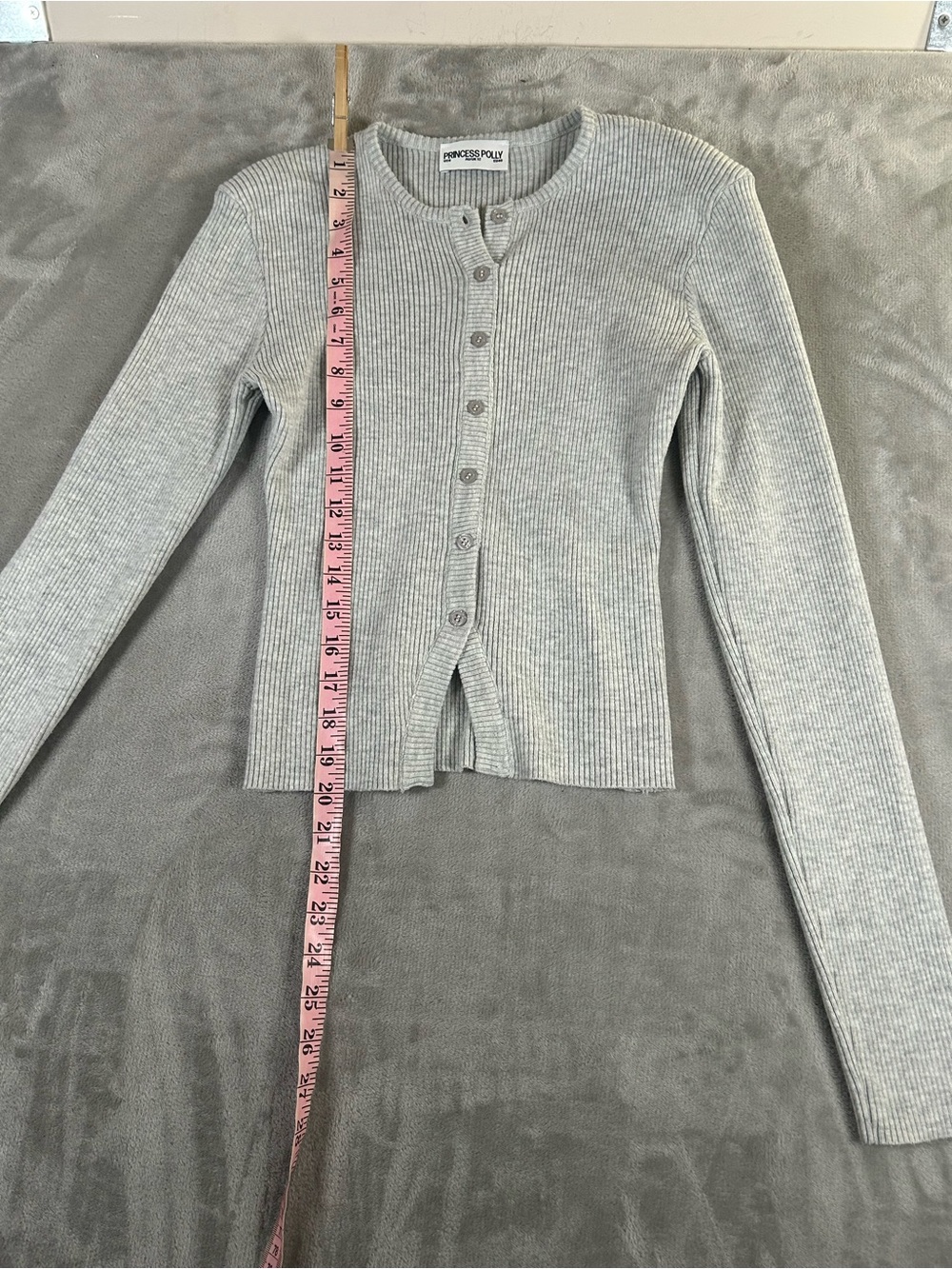 Princess Polly Ribbed Button-Front Women’s Sweater Cardigan - Light Gray - Picture 8 of 10